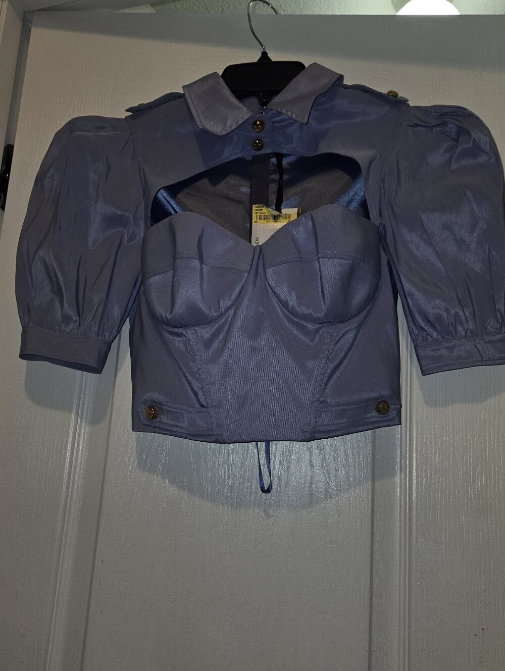 Elisabetta Franchi Structured Puff-Sleeve Corset Jacket in Periwinkle